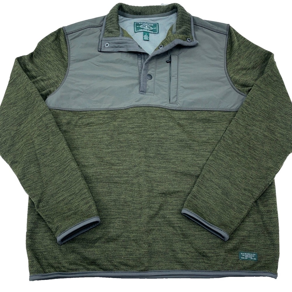 GH Bass Sweater‎ Men Medium Green Pullover Snap T Sweatshirt Performance Olive